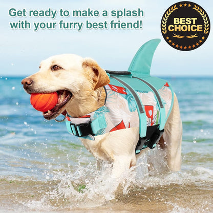 Dog Life Jacket Shark, Dog Life Vest Adjustable Ripstop, Dog Swimming Safety Vest with Superior Buoyancy & Rescue Handle for Small Medium Large Dogs, Swim, Pool, Beach, Boating