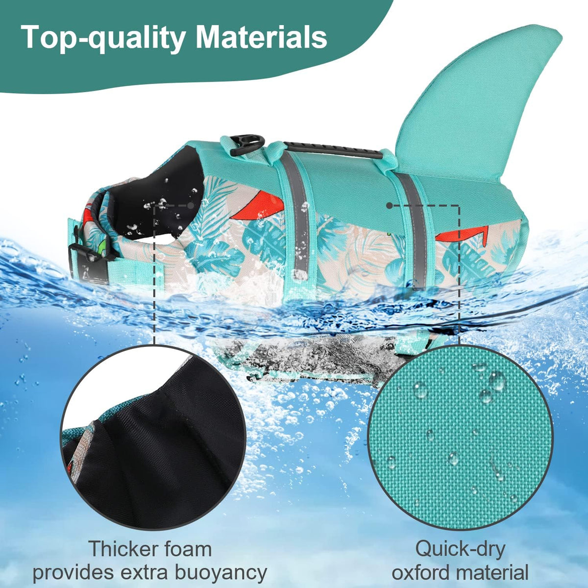 Dog Life Jacket Shark, Dog Life Vest Adjustable Ripstop, Dog Swimming Safety Vest with Superior Buoyancy & Rescue Handle for Small Medium Large Dogs, Swim, Pool, Beach, Boating