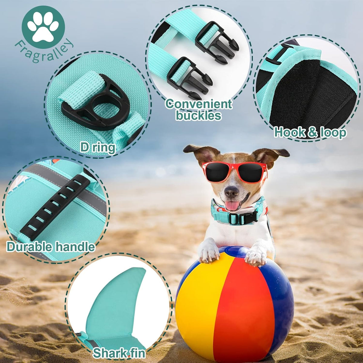 Dog Life Jacket Shark, Dog Life Vest Adjustable Ripstop, Dog Swimming Safety Vest with Superior Buoyancy & Rescue Handle for Small Medium Large Dogs, Swim, Pool, Beach, Boating