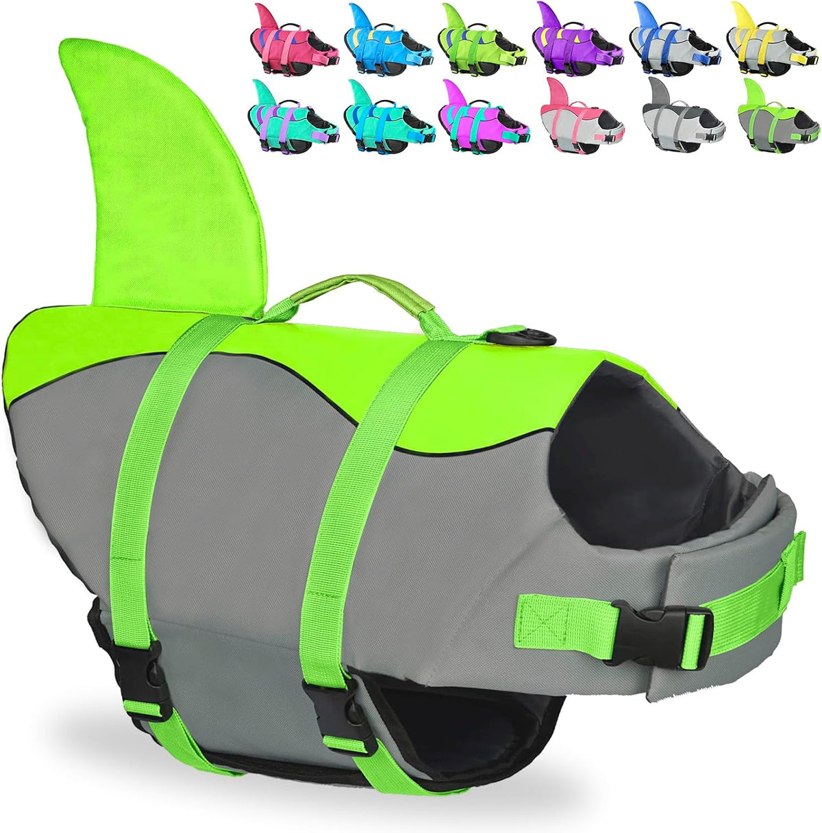 Dog Life Jacket Shark, Dog Life Vest Adjustable Ripstop, Dog Swimming Safety Vest with Superior Buoyancy & Rescue Handle for Small Medium Large Dogs, Swim, Pool, Beach, Boating