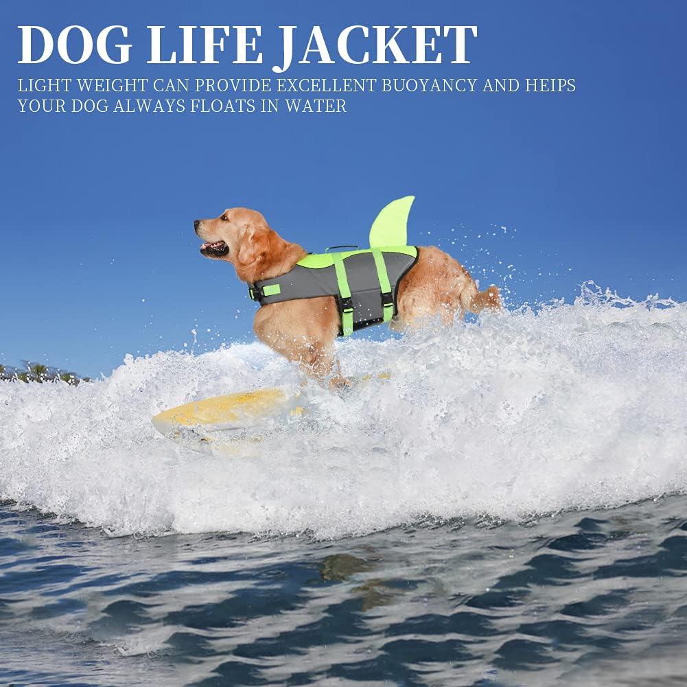 Dog Life Jacket Shark, Dog Life Vest Adjustable Ripstop, Dog Swimming Safety Vest with Superior Buoyancy & Rescue Handle for Small Medium Large Dogs, Swim, Pool, Beach, Boating