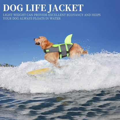 Dog Life Jacket Shark, Dog Life Vest Adjustable Ripstop, Dog Swimming Safety Vest with Superior Buoyancy & Rescue Handle for Small Medium Large Dogs, Swim, Pool, Beach, Boating