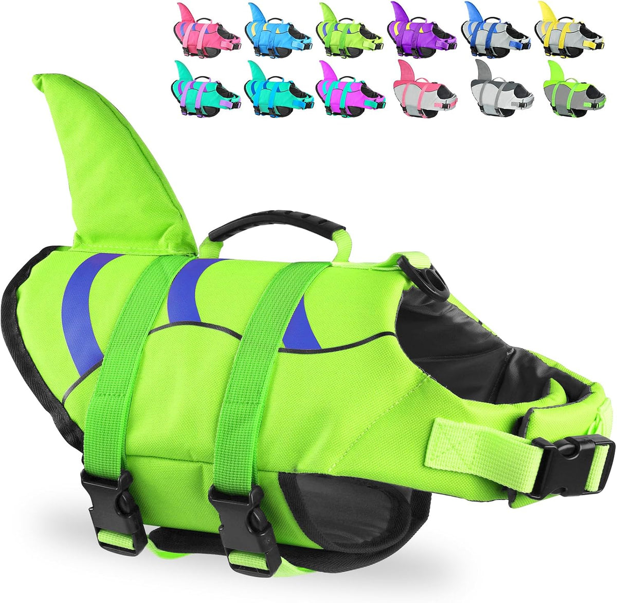 Dog Life Jacket Shark, Dog Life Vest Adjustable Ripstop, Dog Swimming Safety Vest with Superior Buoyancy & Rescue Handle for Small Medium Large Dogs, Swim, Pool, Beach, Boating