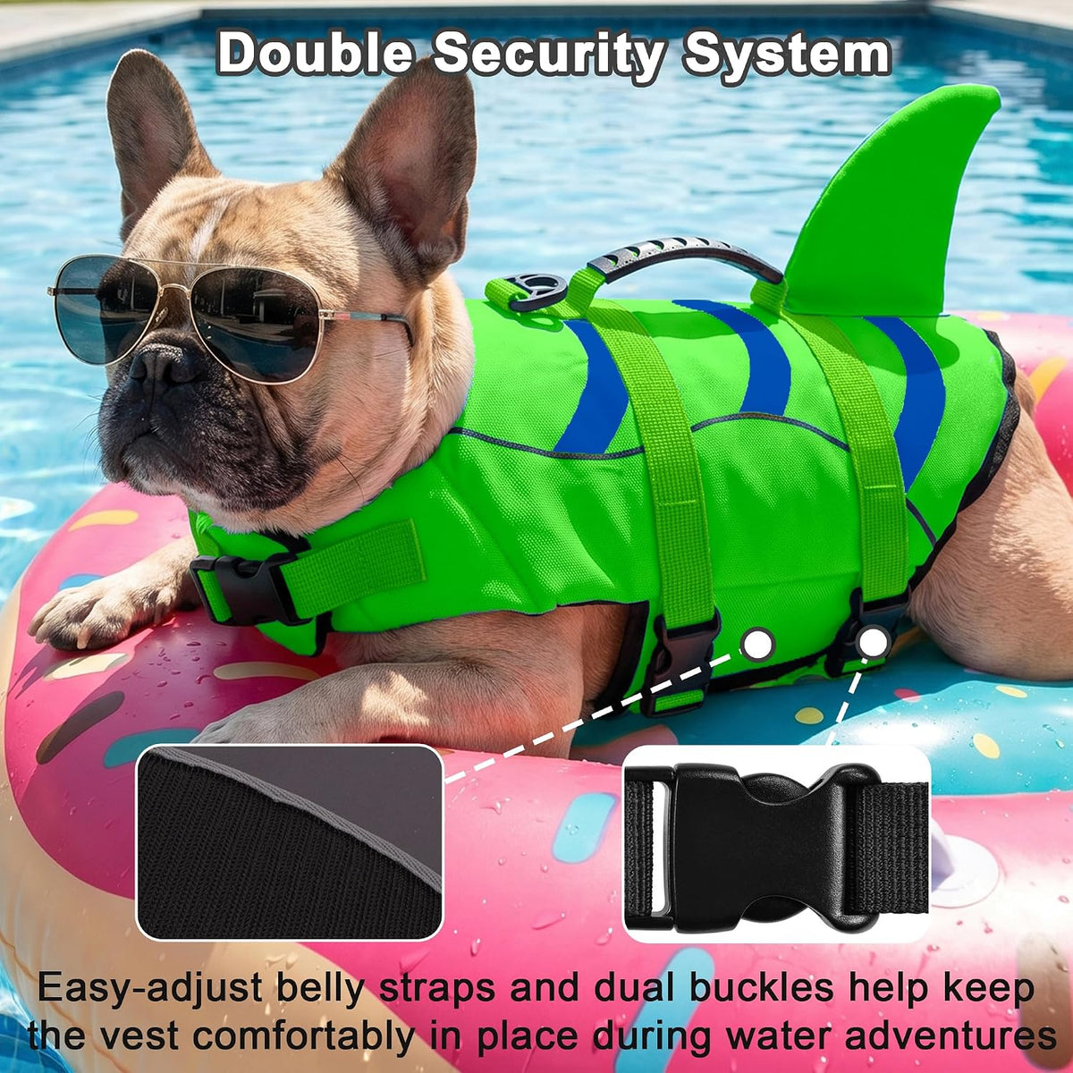 Dog Life Jacket Shark, Dog Life Vest Adjustable Ripstop, Dog Swimming Safety Vest with Superior Buoyancy & Rescue Handle for Small Medium Large Dogs, Swim, Pool, Beach, Boating