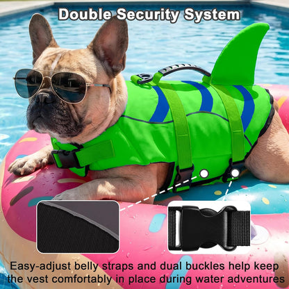 Dog Life Jacket Shark, Dog Life Vest Adjustable Ripstop, Dog Swimming Safety Vest with Superior Buoyancy & Rescue Handle for Small Medium Large Dogs, Swim, Pool, Beach, Boating