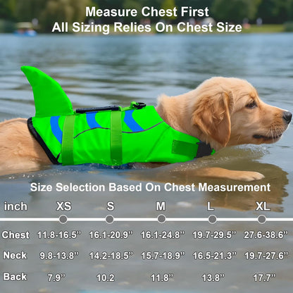 Dog Life Jacket Shark, Dog Life Vest Adjustable Ripstop, Dog Swimming Safety Vest with Superior Buoyancy & Rescue Handle for Small Medium Large Dogs, Swim, Pool, Beach, Boating