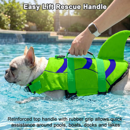 Dog Life Jacket Shark, Dog Life Vest Adjustable Ripstop, Dog Swimming Safety Vest with Superior Buoyancy & Rescue Handle for Small Medium Large Dogs, Swim, Pool, Beach, Boating