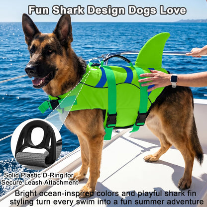 Dog Life Jacket Shark, Dog Life Vest Adjustable Ripstop, Dog Swimming Safety Vest with Superior Buoyancy & Rescue Handle for Small Medium Large Dogs, Swim, Pool, Beach, Boating