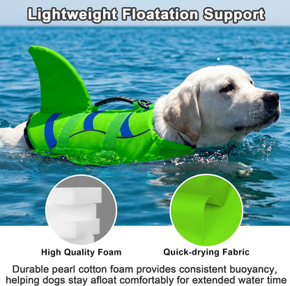 Dog Life Jacket Shark, Dog Life Vest Adjustable Ripstop, Dog Swimming Safety Vest with Superior Buoyancy & Rescue Handle for Small Medium Large Dogs, Swim, Pool, Beach, Boating
