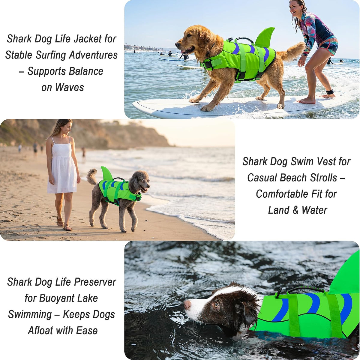 Dog Life Jacket Shark, Dog Life Vest Adjustable Ripstop, Dog Swimming Safety Vest with Superior Buoyancy & Rescue Handle for Small Medium Large Dogs, Swim, Pool, Beach, Boating