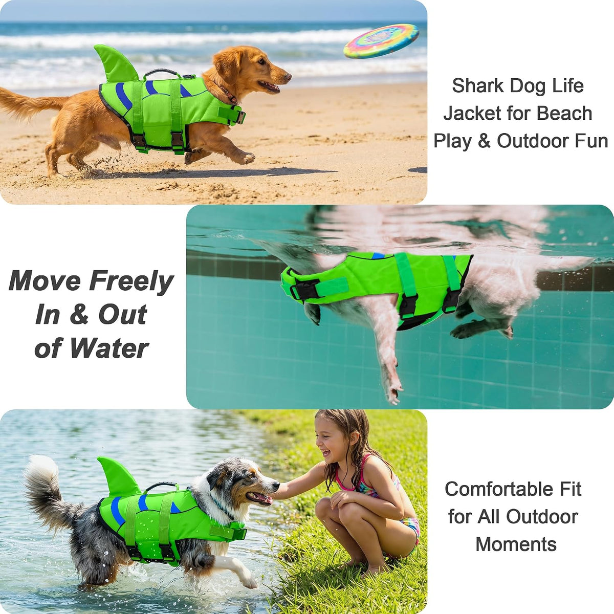 Dog Life Jacket Shark, Dog Life Vest Adjustable Ripstop, Dog Swimming Safety Vest with Superior Buoyancy & Rescue Handle for Small Medium Large Dogs, Swim, Pool, Beach, Boating