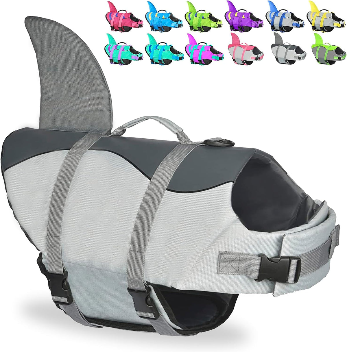 Dog Life Jacket Shark, Dog Life Vest Adjustable Ripstop, Dog Swimming Safety Vest with Superior Buoyancy & Rescue Handle for Small Medium Large Dogs, Swim, Pool, Beach, Boating