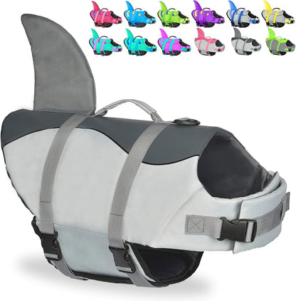 Dog Life Jacket Shark, Dog Life Vest Adjustable Ripstop, Dog Swimming Safety Vest with Superior Buoyancy & Rescue Handle for Small Medium Large Dogs, Swim, Pool, Beach, Boating