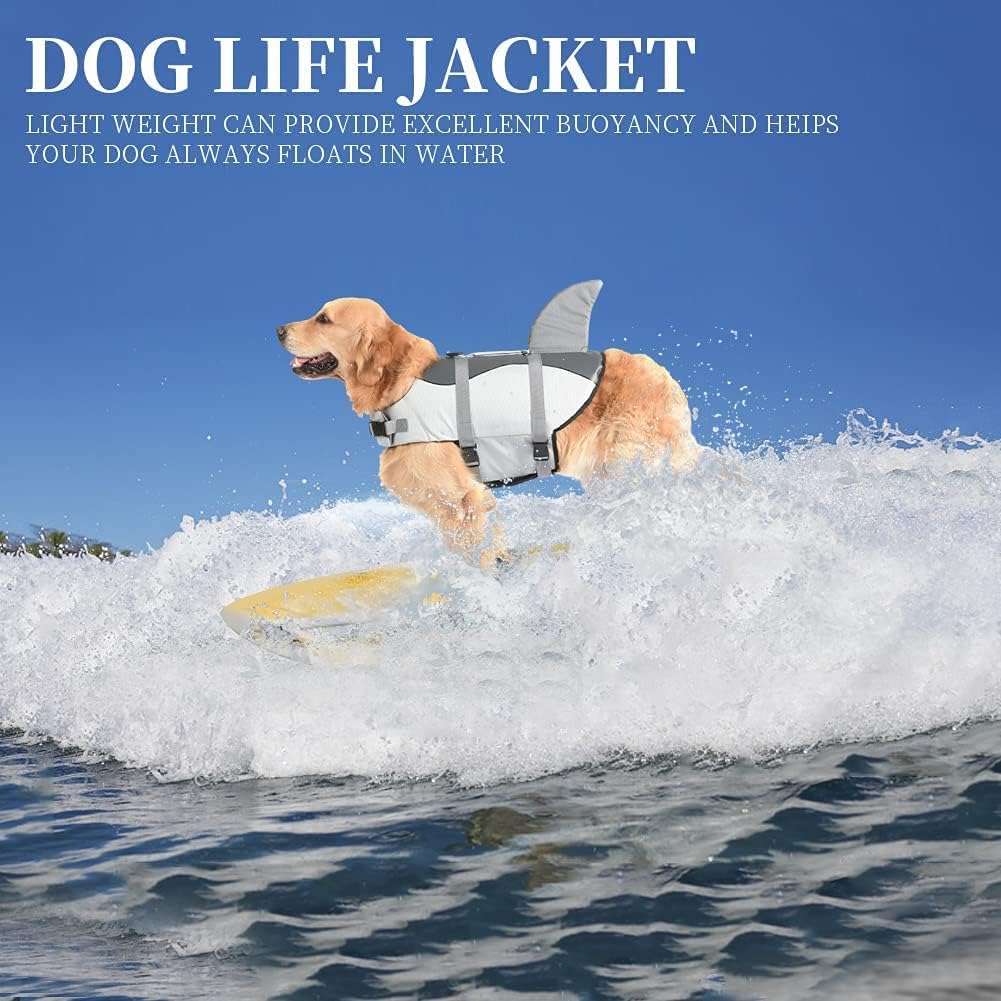 Dog Life Jacket Shark, Dog Life Vest Adjustable Ripstop, Dog Swimming Safety Vest with Superior Buoyancy & Rescue Handle for Small Medium Large Dogs, Swim, Pool, Beach, Boating