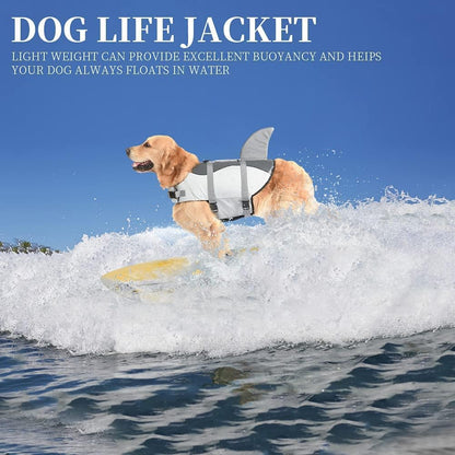 Dog Life Jacket Shark, Dog Life Vest Adjustable Ripstop, Dog Swimming Safety Vest with Superior Buoyancy & Rescue Handle for Small Medium Large Dogs, Swim, Pool, Beach, Boating