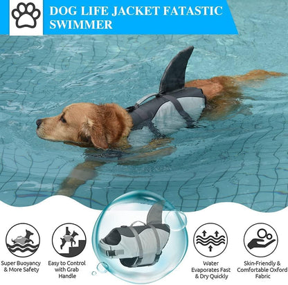 Dog Life Jacket Shark, Dog Life Vest Adjustable Ripstop, Dog Swimming Safety Vest with Superior Buoyancy & Rescue Handle for Small Medium Large Dogs, Swim, Pool, Beach, Boating