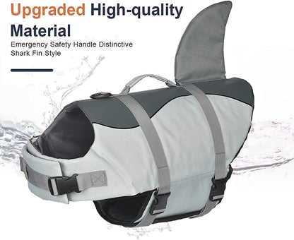 Dog Life Jacket Shark, Dog Life Vest Adjustable Ripstop, Dog Swimming Safety Vest with Superior Buoyancy & Rescue Handle for Small Medium Large Dogs, Swim, Pool, Beach, Boating