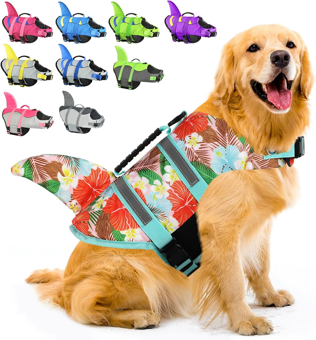 Dog Life Jacket Shark, Dog Life Vest Adjustable Ripstop, Dog Swimming Safety Vest with Superior Buoyancy & Rescue Handle for Small Medium Large Dogs, Swim, Pool, Beach, Boating