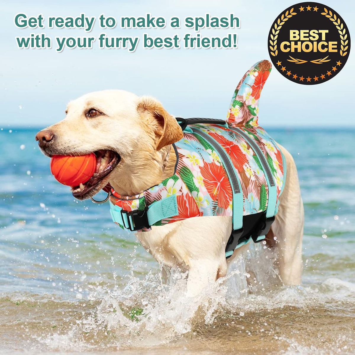 Dog Life Jacket Shark, Dog Life Vest Adjustable Ripstop, Dog Swimming Safety Vest with Superior Buoyancy & Rescue Handle for Small Medium Large Dogs, Swim, Pool, Beach, Boating