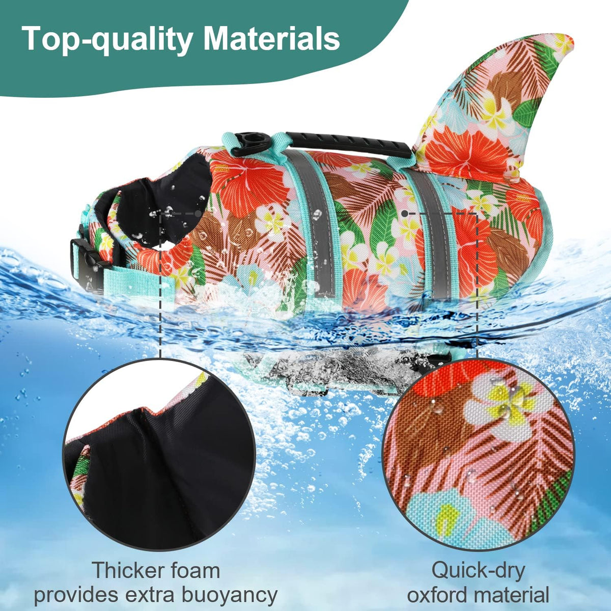 Dog Life Jacket Shark, Dog Life Vest Adjustable Ripstop, Dog Swimming Safety Vest with Superior Buoyancy & Rescue Handle for Small Medium Large Dogs, Swim, Pool, Beach, Boating