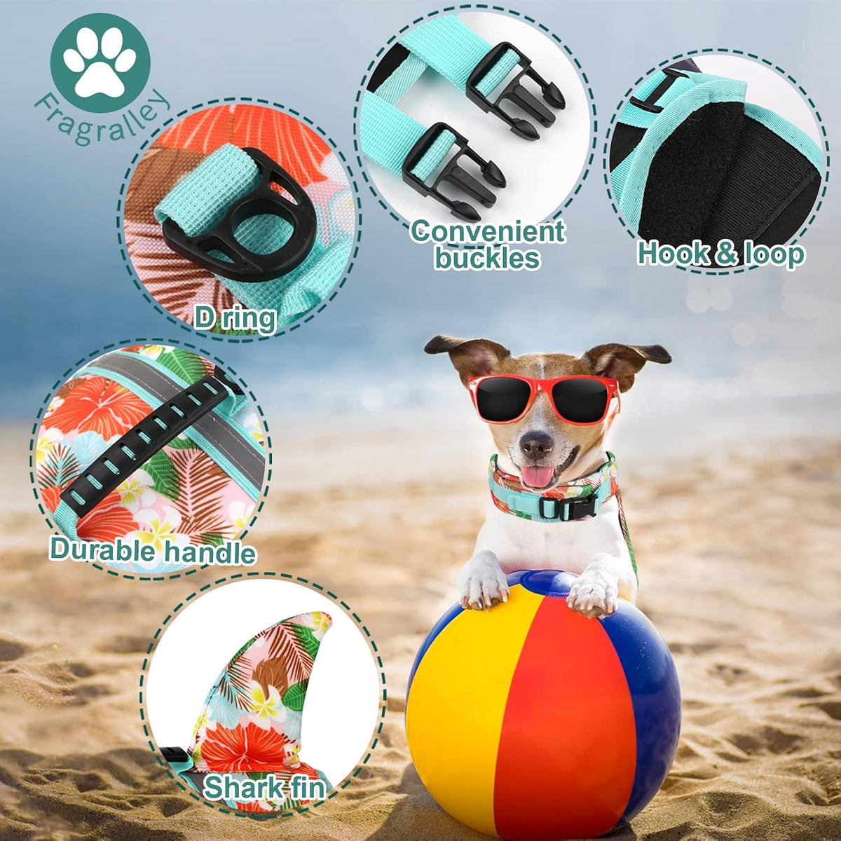 Dog Life Jacket Shark, Dog Life Vest Adjustable Ripstop, Dog Swimming Safety Vest with Superior Buoyancy & Rescue Handle for Small Medium Large Dogs, Swim, Pool, Beach, Boating