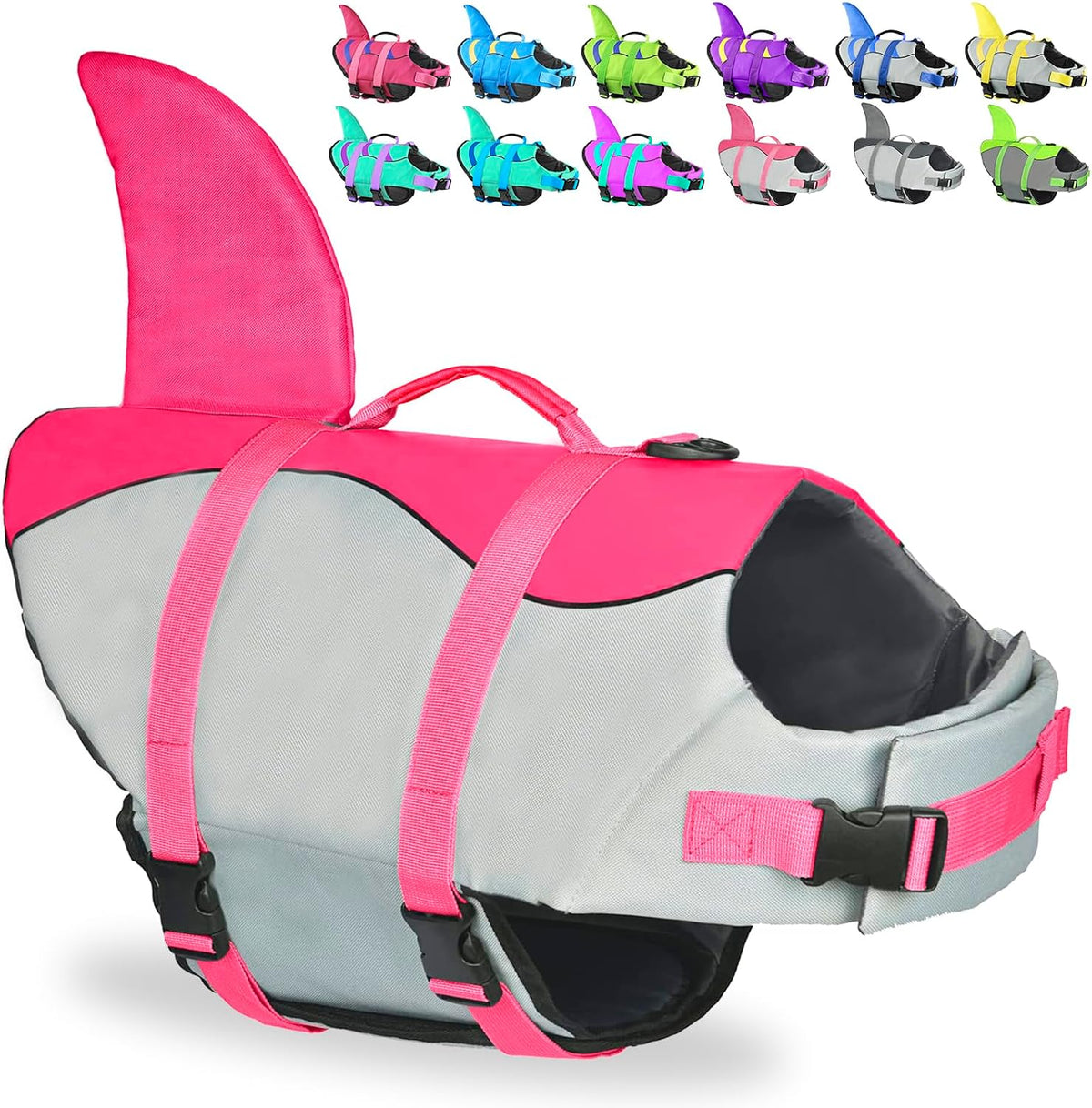 Dog Life Jacket Shark, Dog Life Vest Adjustable Ripstop, Dog Swimming Safety Vest with Superior Buoyancy & Rescue Handle for Small Medium Large Dogs, Swim, Pool, Beach, Boating