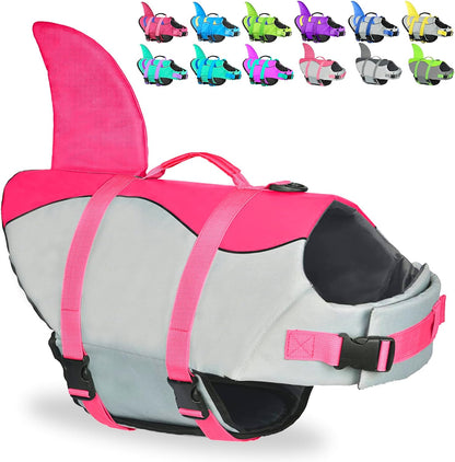 Dog Life Jacket Shark, Dog Life Vest Adjustable Ripstop, Dog Swimming Safety Vest with Superior Buoyancy & Rescue Handle for Small Medium Large Dogs, Swim, Pool, Beach, Boating