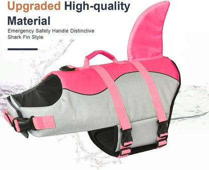 Dog Life Jacket Shark, Dog Life Vest Adjustable Ripstop, Dog Swimming Safety Vest with Superior Buoyancy & Rescue Handle for Small Medium Large Dogs, Swim, Pool, Beach, Boating