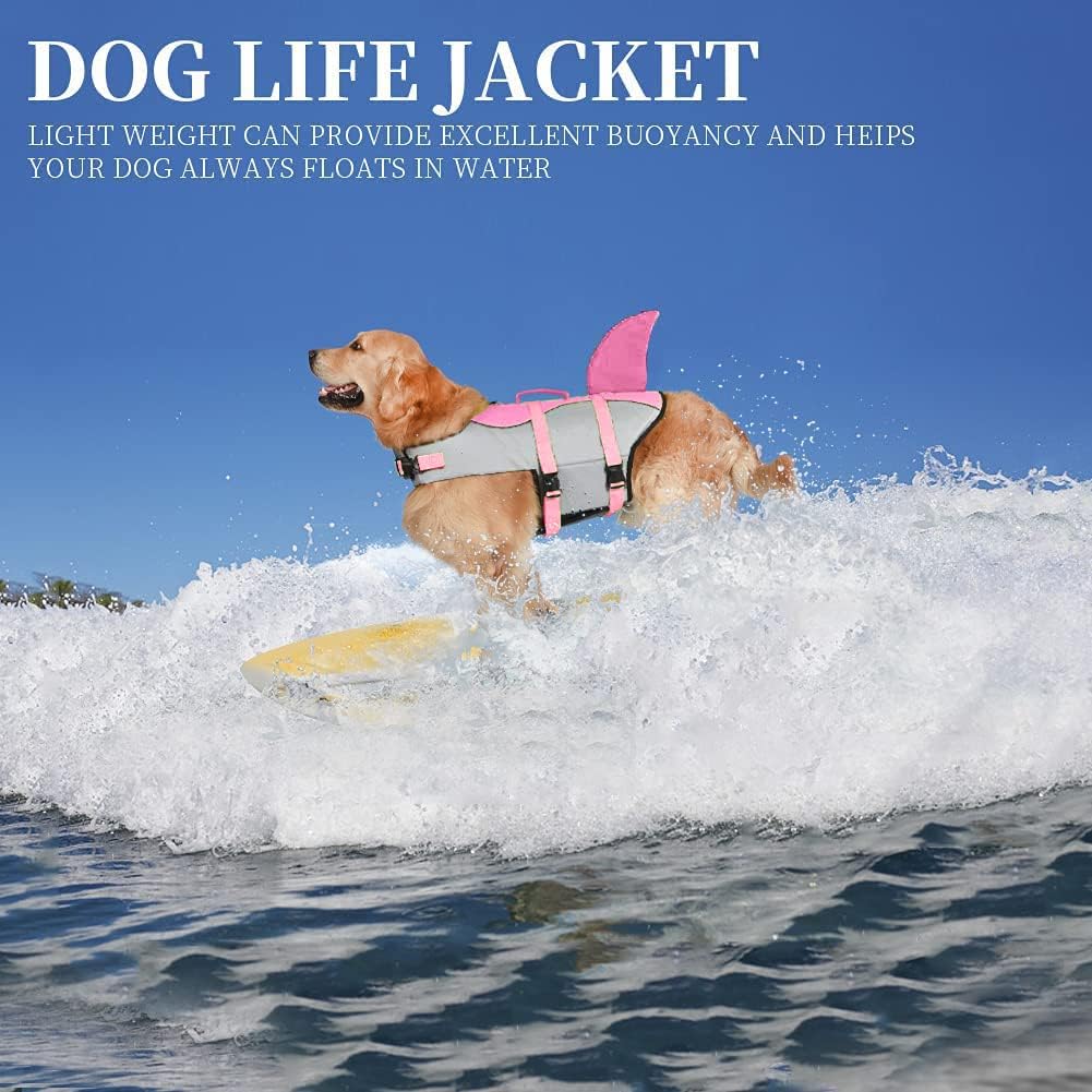 Dog Life Jacket Shark, Dog Life Vest Adjustable Ripstop, Dog Swimming Safety Vest with Superior Buoyancy & Rescue Handle for Small Medium Large Dogs, Swim, Pool, Beach, Boating
