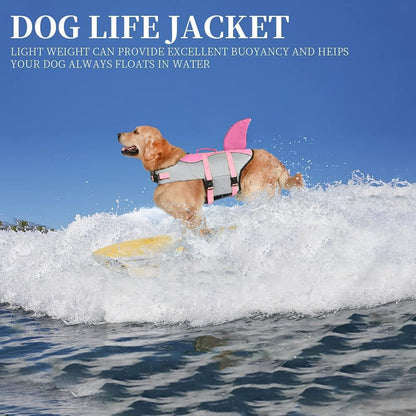 Dog Life Jacket Shark, Dog Life Vest Adjustable Ripstop, Dog Swimming Safety Vest with Superior Buoyancy & Rescue Handle for Small Medium Large Dogs, Swim, Pool, Beach, Boating