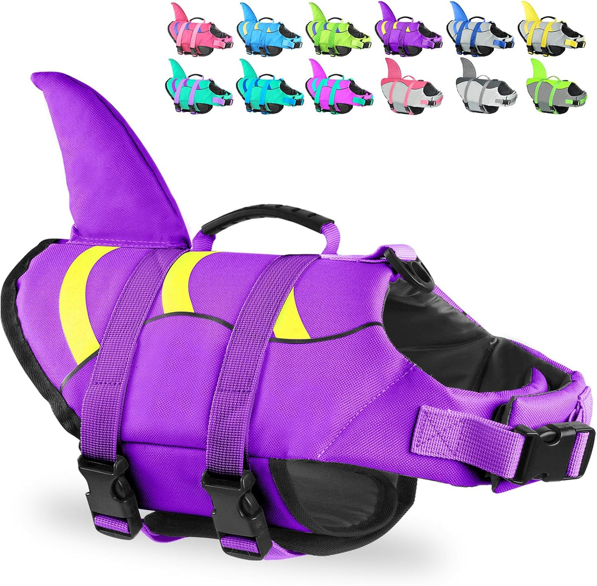 Dog Life Jacket Shark, Dog Life Vest Adjustable Ripstop, Dog Swimming Safety Vest with Superior Buoyancy & Rescue Handle for Small Medium Large Dogs, Swim, Pool, Beach, Boating