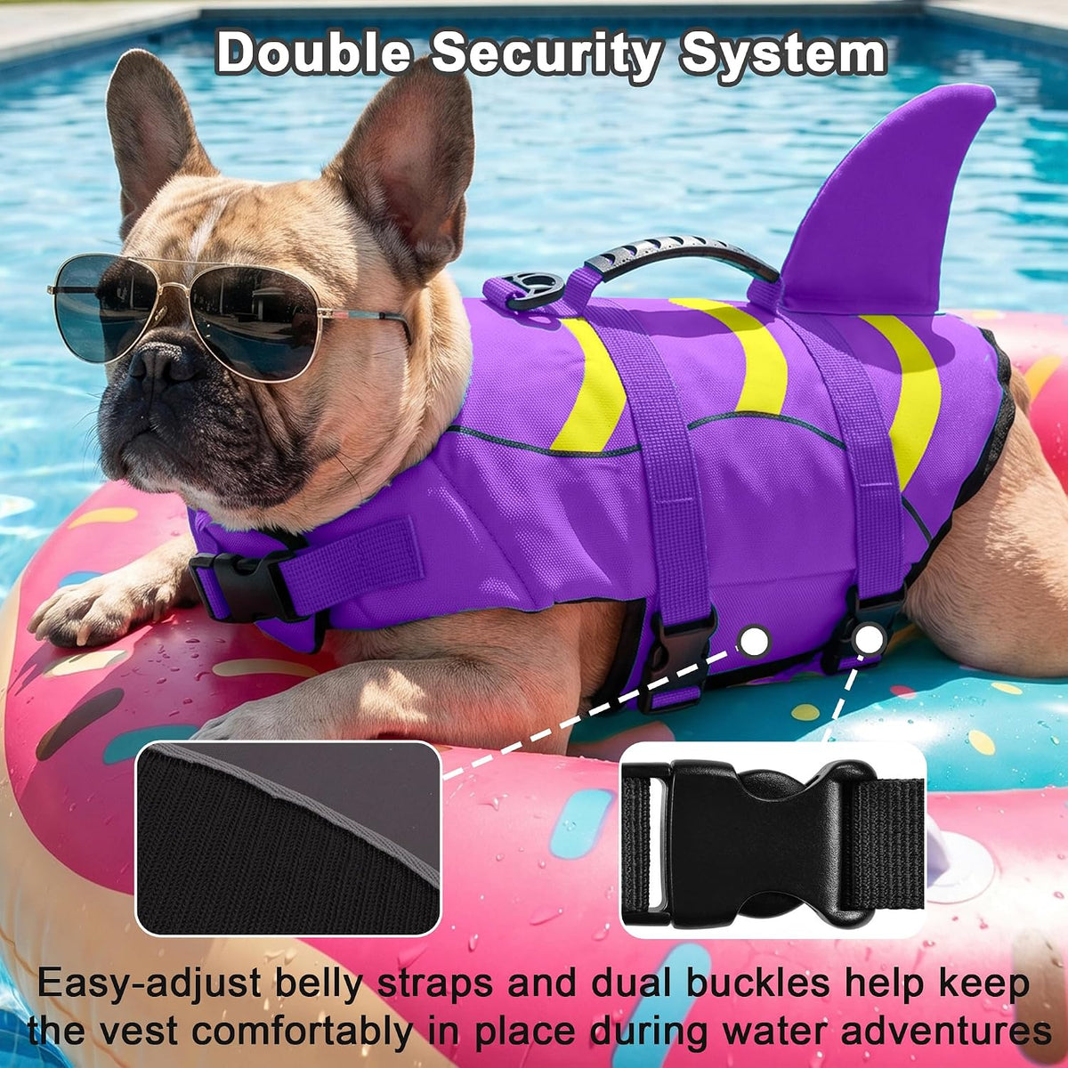 Dog Life Jacket Shark, Dog Life Vest Adjustable Ripstop, Dog Swimming Safety Vest with Superior Buoyancy & Rescue Handle for Small Medium Large Dogs, Swim, Pool, Beach, Boating