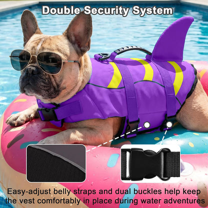 Dog Life Jacket Shark, Dog Life Vest Adjustable Ripstop, Dog Swimming Safety Vest with Superior Buoyancy & Rescue Handle for Small Medium Large Dogs, Swim, Pool, Beach, Boating