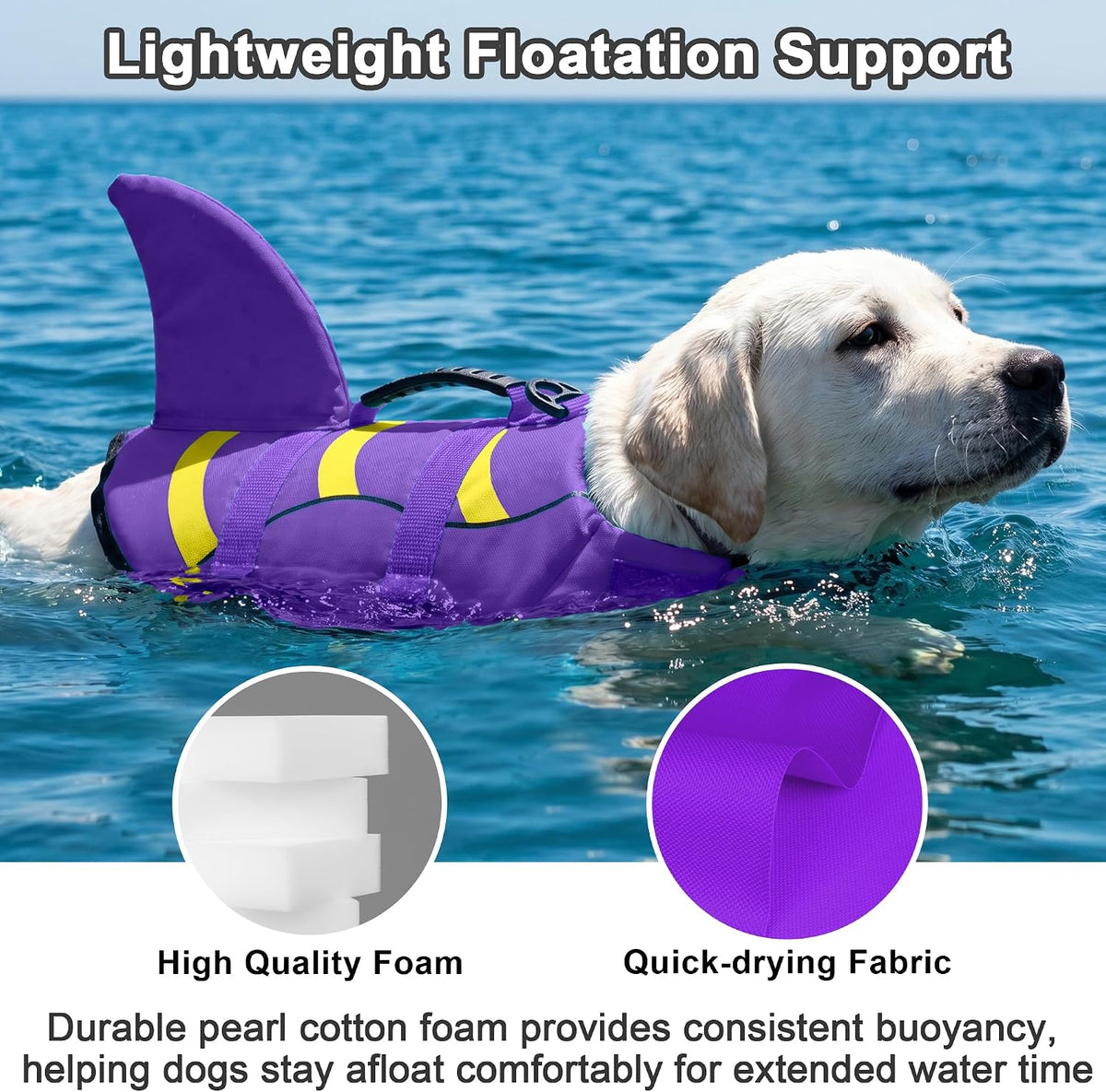 Dog Life Jacket Shark, Dog Life Vest Adjustable Ripstop, Dog Swimming Safety Vest with Superior Buoyancy & Rescue Handle for Small Medium Large Dogs, Swim, Pool, Beach, Boating