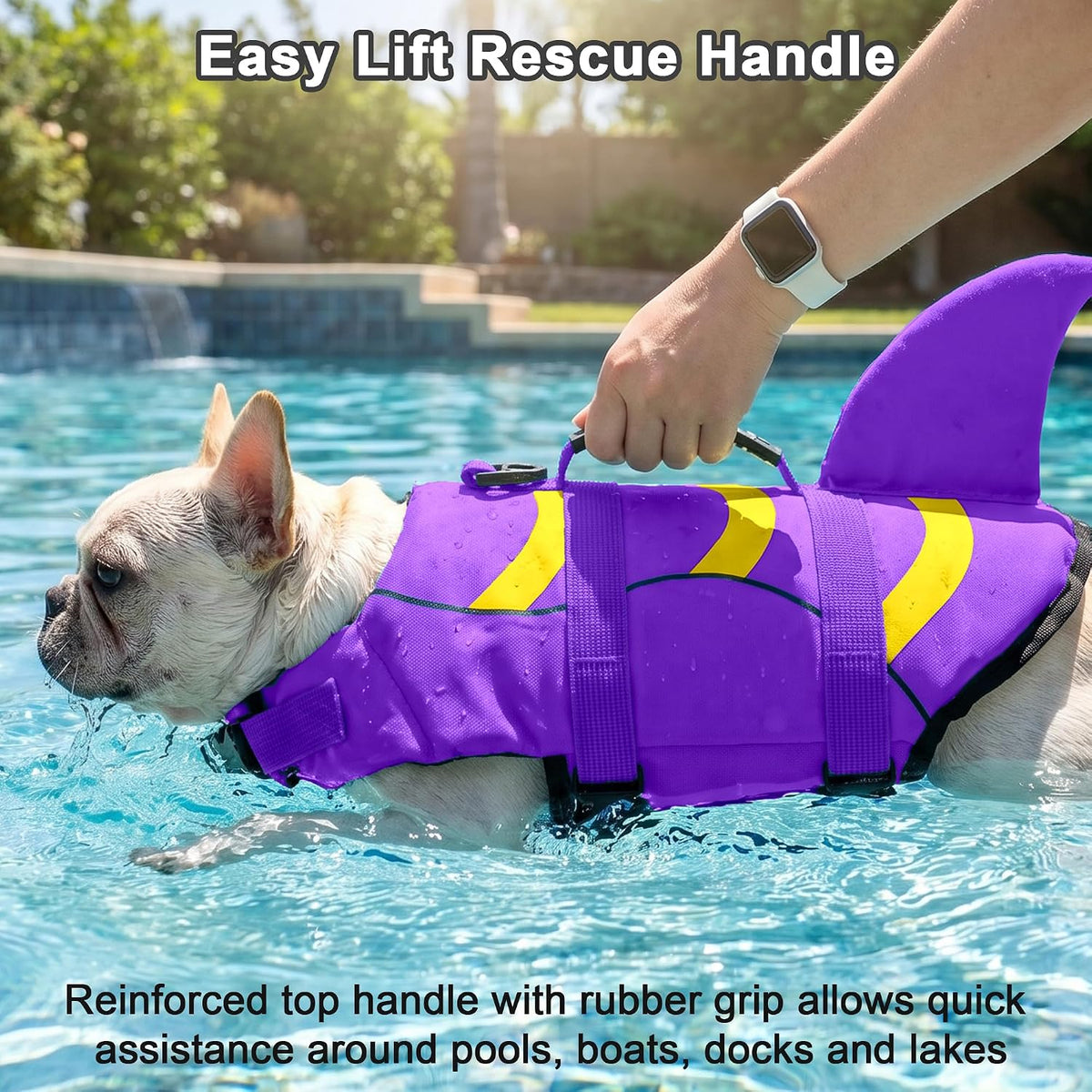 Dog Life Jacket Shark, Dog Life Vest Adjustable Ripstop, Dog Swimming Safety Vest with Superior Buoyancy & Rescue Handle for Small Medium Large Dogs, Swim, Pool, Beach, Boating