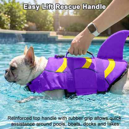Dog Life Jacket Shark, Dog Life Vest Adjustable Ripstop, Dog Swimming Safety Vest with Superior Buoyancy & Rescue Handle for Small Medium Large Dogs, Swim, Pool, Beach, Boating