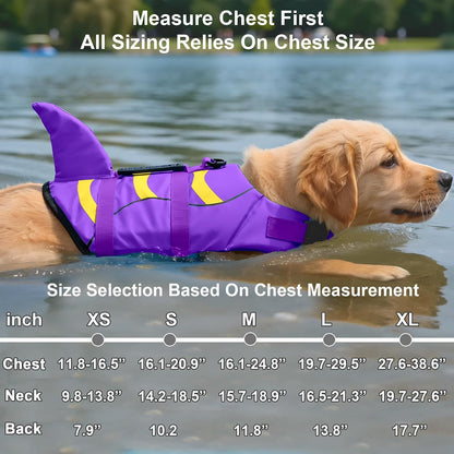 Dog Life Jacket Shark, Dog Life Vest Adjustable Ripstop, Dog Swimming Safety Vest with Superior Buoyancy & Rescue Handle for Small Medium Large Dogs, Swim, Pool, Beach, Boating