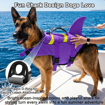 Dog Life Jacket Shark, Dog Life Vest Adjustable Ripstop, Dog Swimming Safety Vest with Superior Buoyancy & Rescue Handle for Small Medium Large Dogs, Swim, Pool, Beach, Boating