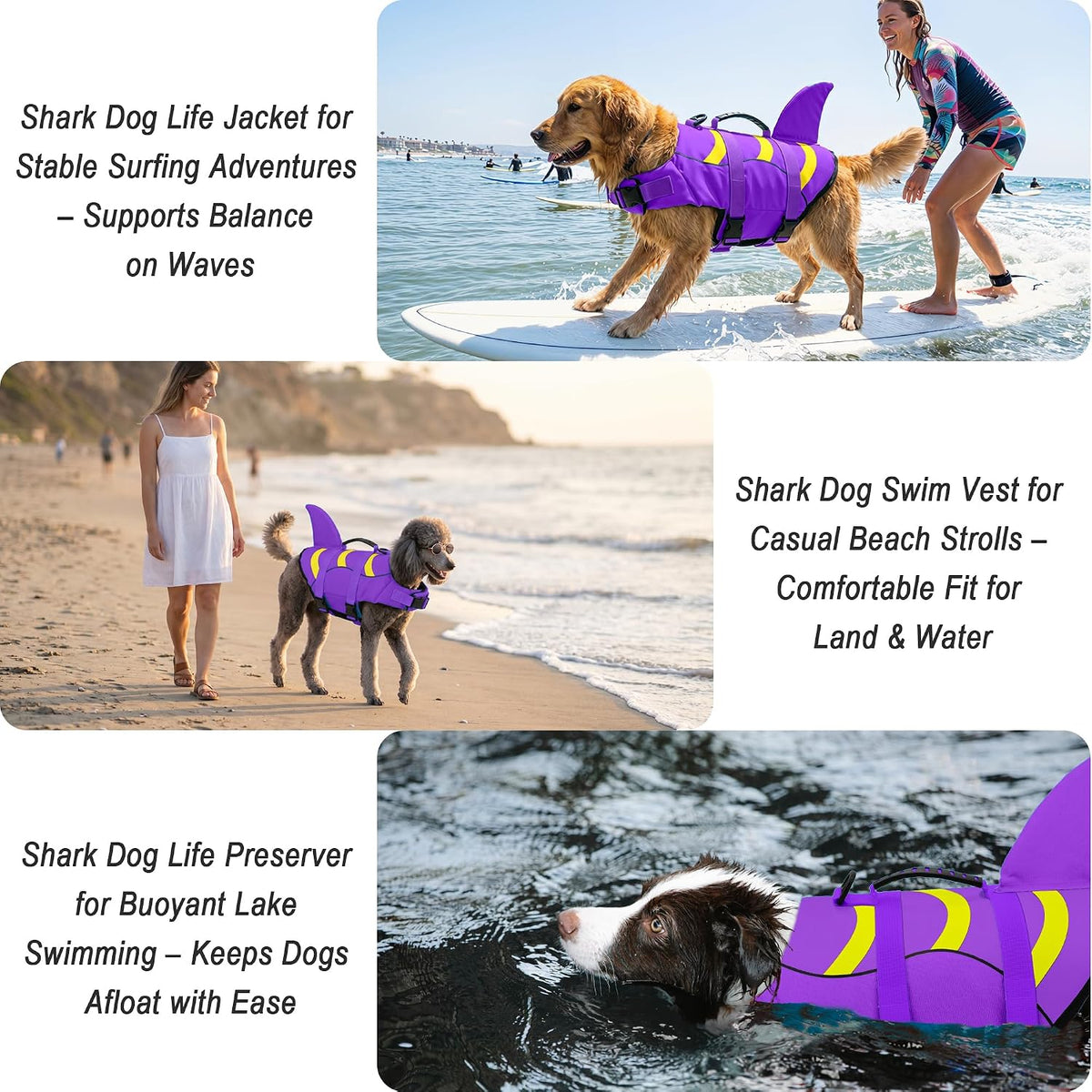 Dog Life Jacket Shark, Dog Life Vest Adjustable Ripstop, Dog Swimming Safety Vest with Superior Buoyancy & Rescue Handle for Small Medium Large Dogs, Swim, Pool, Beach, Boating