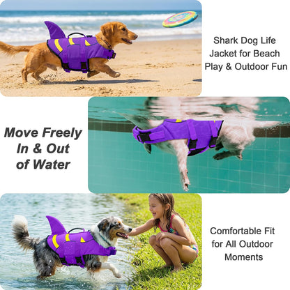 Dog Life Jacket Shark, Dog Life Vest Adjustable Ripstop, Dog Swimming Safety Vest with Superior Buoyancy & Rescue Handle for Small Medium Large Dogs, Swim, Pool, Beach, Boating