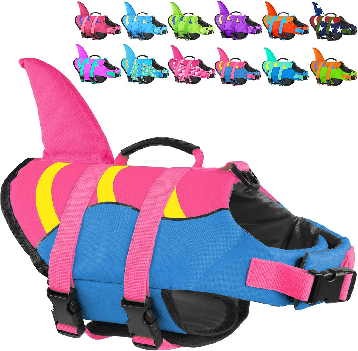 Dog Life Jacket Shark, Dog Life Vest Adjustable Ripstop, Dog Swimming Safety Vest with Superior Buoyancy & Rescue Handle for Small Medium Large Dogs, Swim, Pool, Beach, Boating