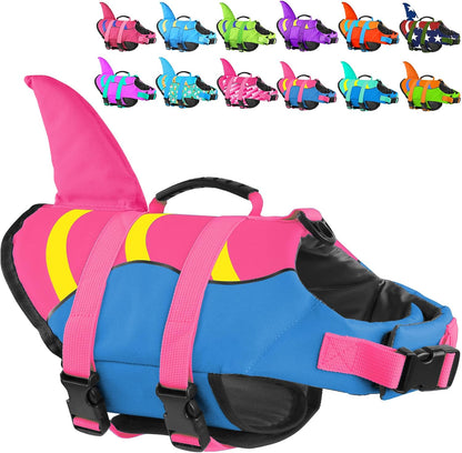 Dog Life Jacket Shark, Dog Life Vest Adjustable Ripstop, Dog Swimming Safety Vest with Superior Buoyancy & Rescue Handle for Small Medium Large Dogs, Swim, Pool, Beach, Boating