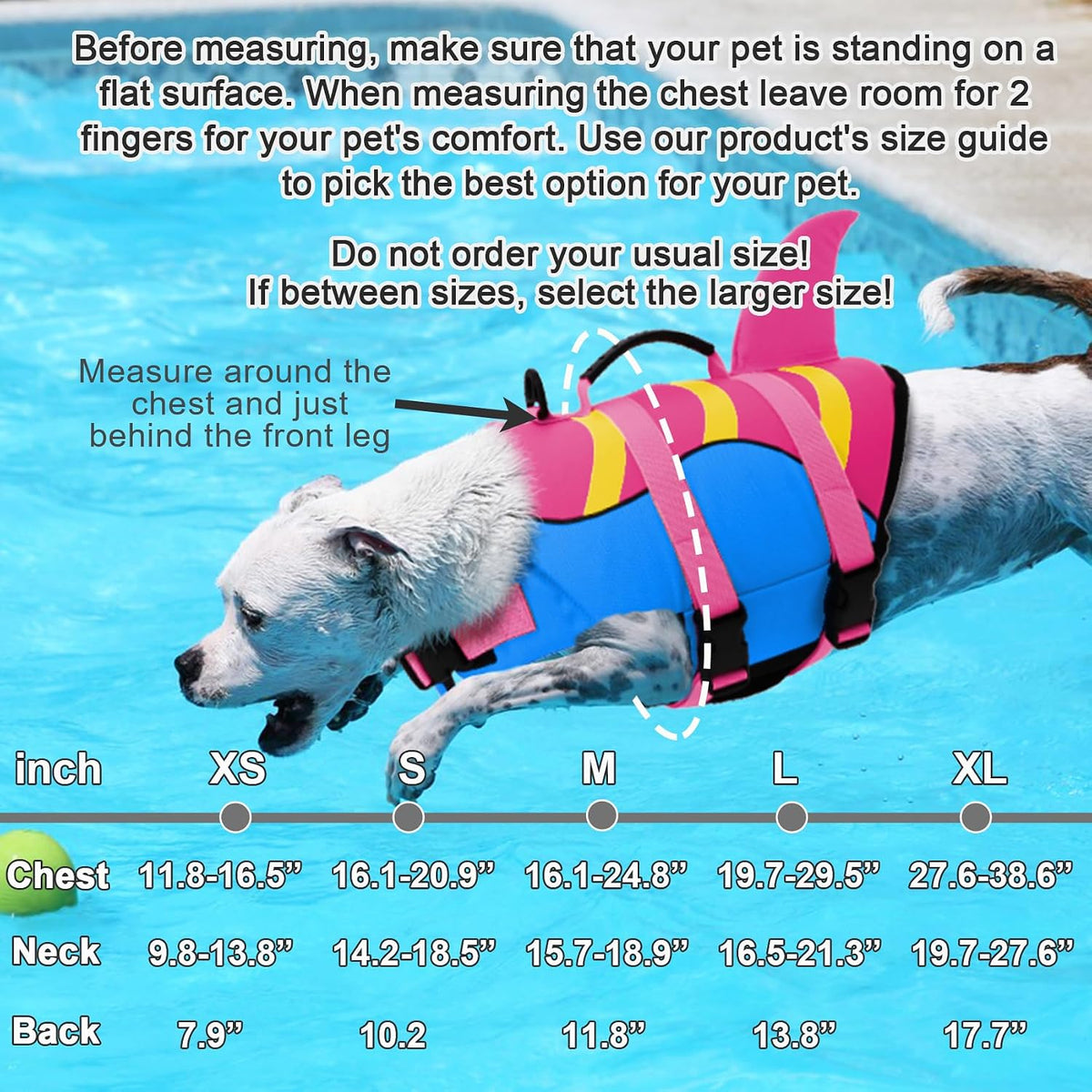Dog Life Jacket Shark, Dog Life Vest Adjustable Ripstop, Dog Swimming Safety Vest with Superior Buoyancy & Rescue Handle for Small Medium Large Dogs, Swim, Pool, Beach, Boating