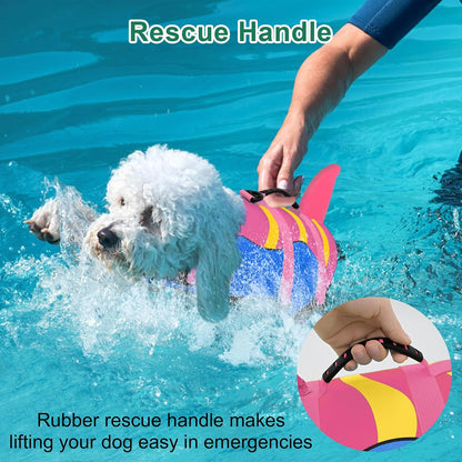 Dog Life Jacket Shark, Dog Life Vest Adjustable Ripstop, Dog Swimming Safety Vest with Superior Buoyancy & Rescue Handle for Small Medium Large Dogs, Swim, Pool, Beach, Boating
