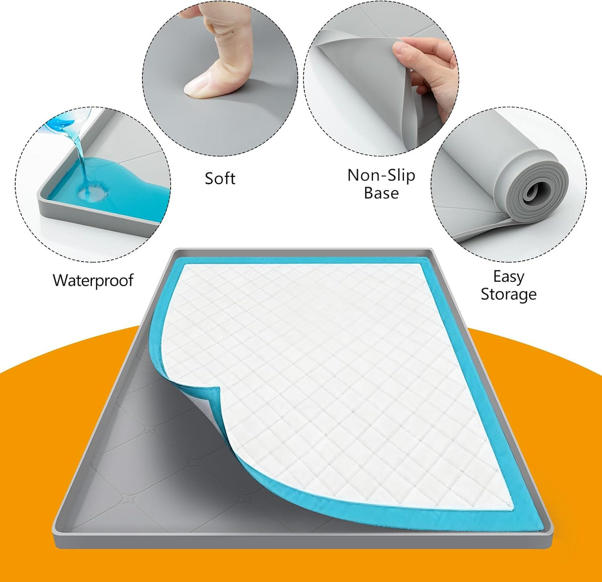 Silicone Dog Pee Pad Holder for 24 x 24 in Pads, Leak-Proof Tray