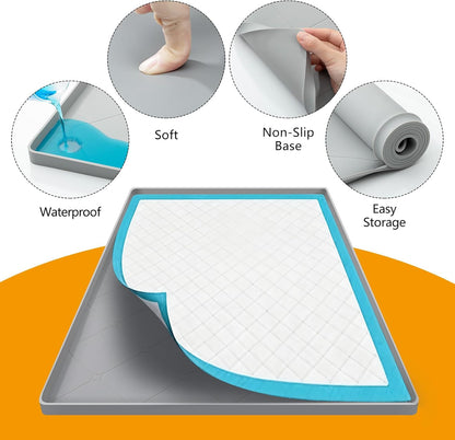 Silicone Dog Pee Pad Holder for 24 x 24 in Pads, Leak-Proof Tray