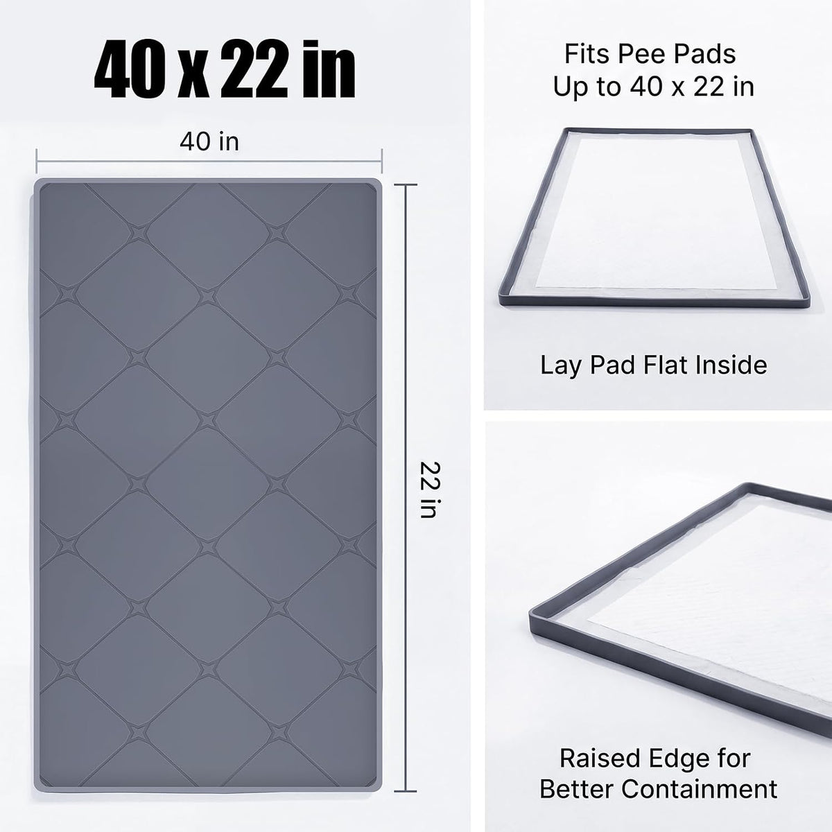 Silicone Dog Pee Pad Holder for 24 x 24 in Pads, Leak-Proof Tray