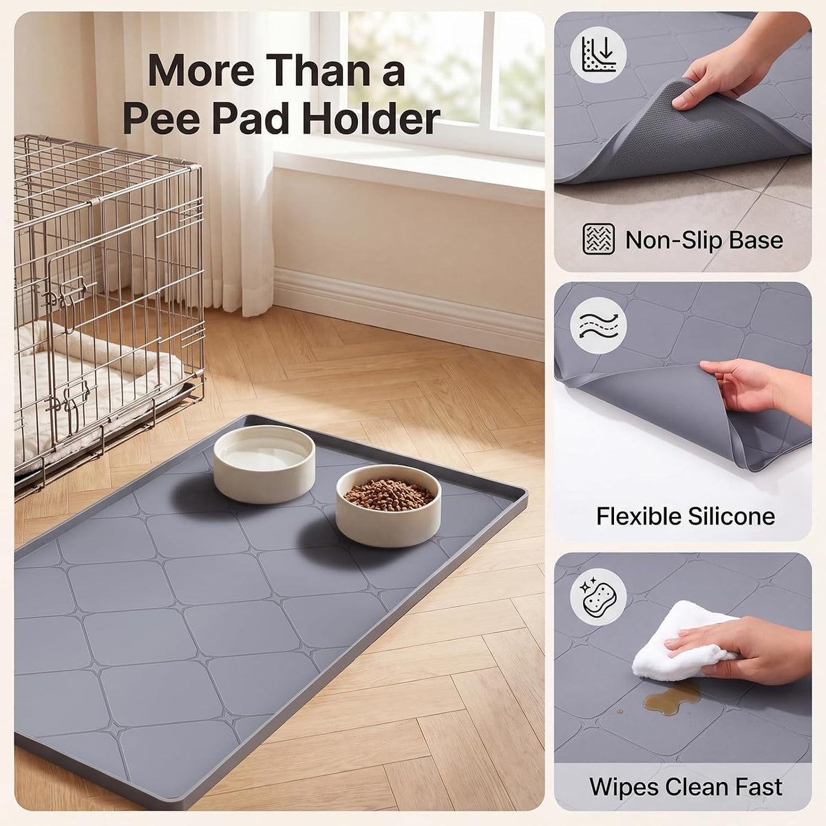 Silicone Dog Pee Pad Holder for 24 x 24 in Pads, Leak-Proof Tray