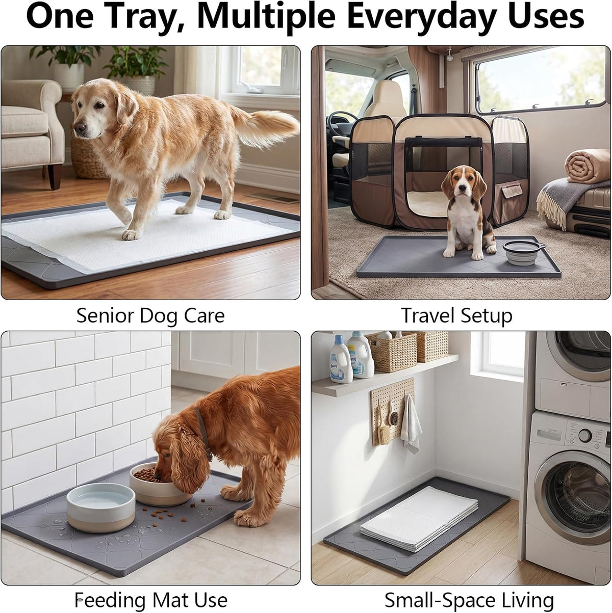 Silicone Dog Pee Pad Holder for 24 x 24 in Pads, Leak-Proof Tray