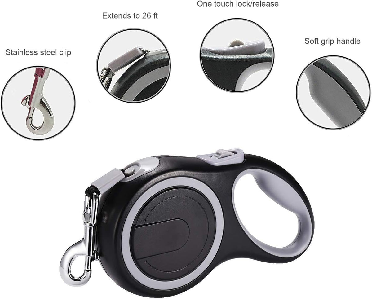 Retractable Dog Leash, 26 Foot Dog Walking Leash for Medium Large Dogs up to 110lbs, One Button Break & Lock, Heavy Duty No Tangle. Large